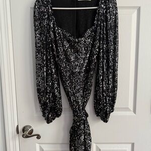 Zara Black and Silver Sequin Wrap Top